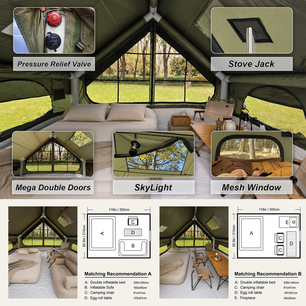 SENLEETO Inflatable Air Camping Tent with Canopy and Rain Fly