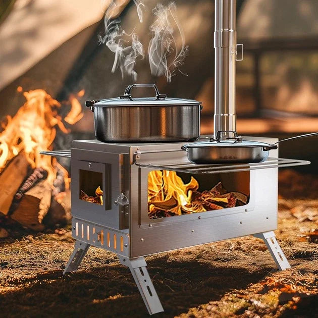 Portable Stainless Steel Wood Burning Stove With Chimney Pipes