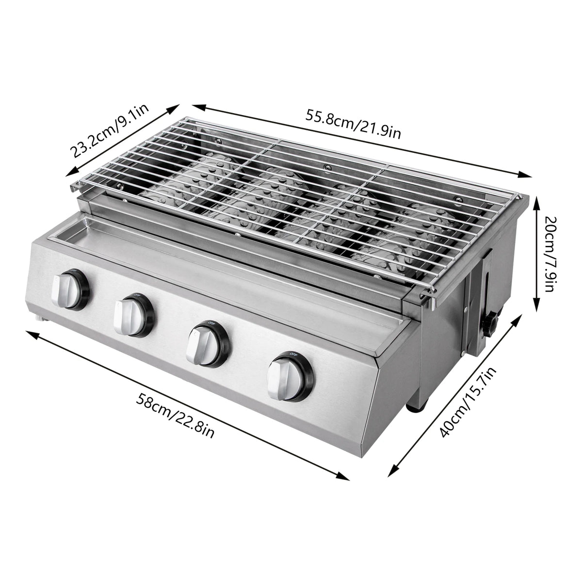 4 Burner Portable Stainless Steel Smokeless Gas Grill For Camping