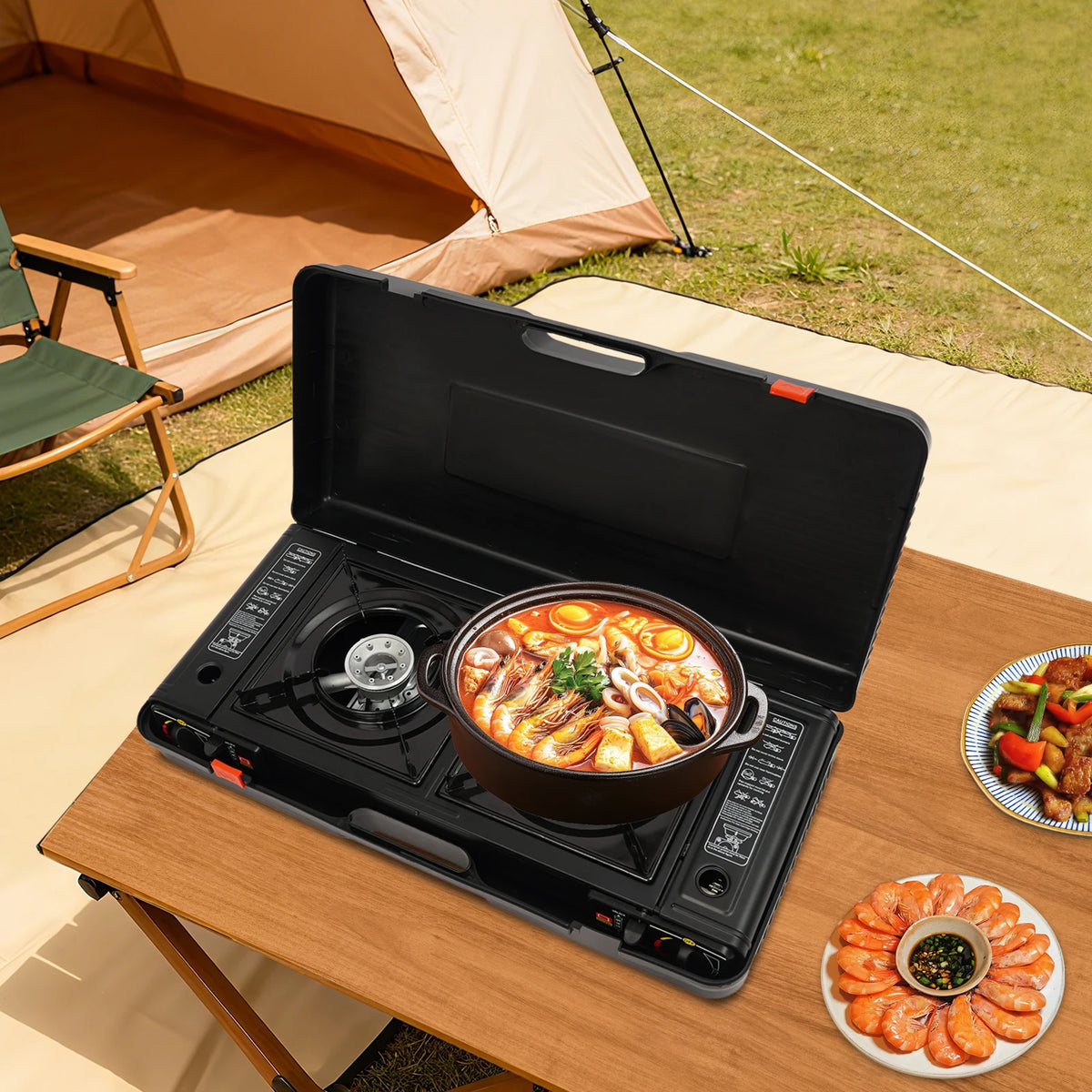Portable Dual Burner Camping Gas Stove With Piezo Ignition
