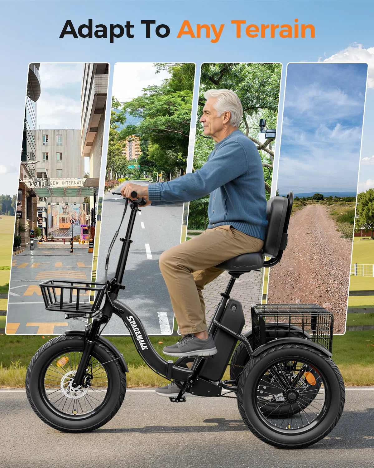 Eilleo Spacewalk 1200W Three Wheel Folding Electric Trike For Adults