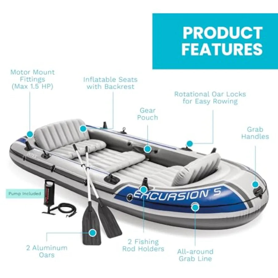 Inflatable Fishing Boat River Raft Set With Oars For Outdoors
