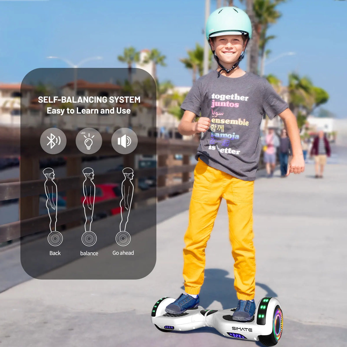 Simate All Terrain Self Balancing Scooter With Bluetooth LED Lights