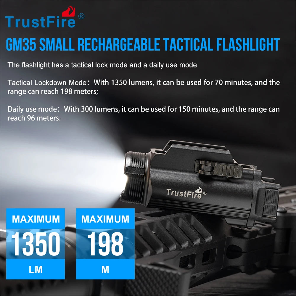 TrustFire GM35 Tactical LED Flashlight With USB Rechargeable Rail Mount