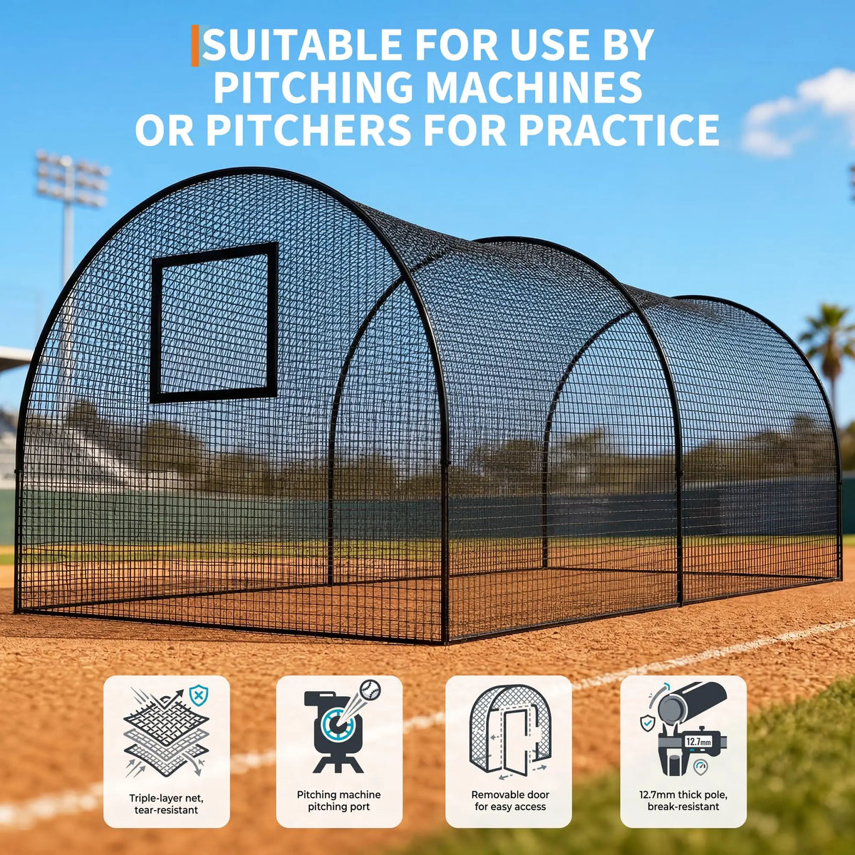 HiMISS Baseball Batting Cage With Frame And Net Outdoor Training