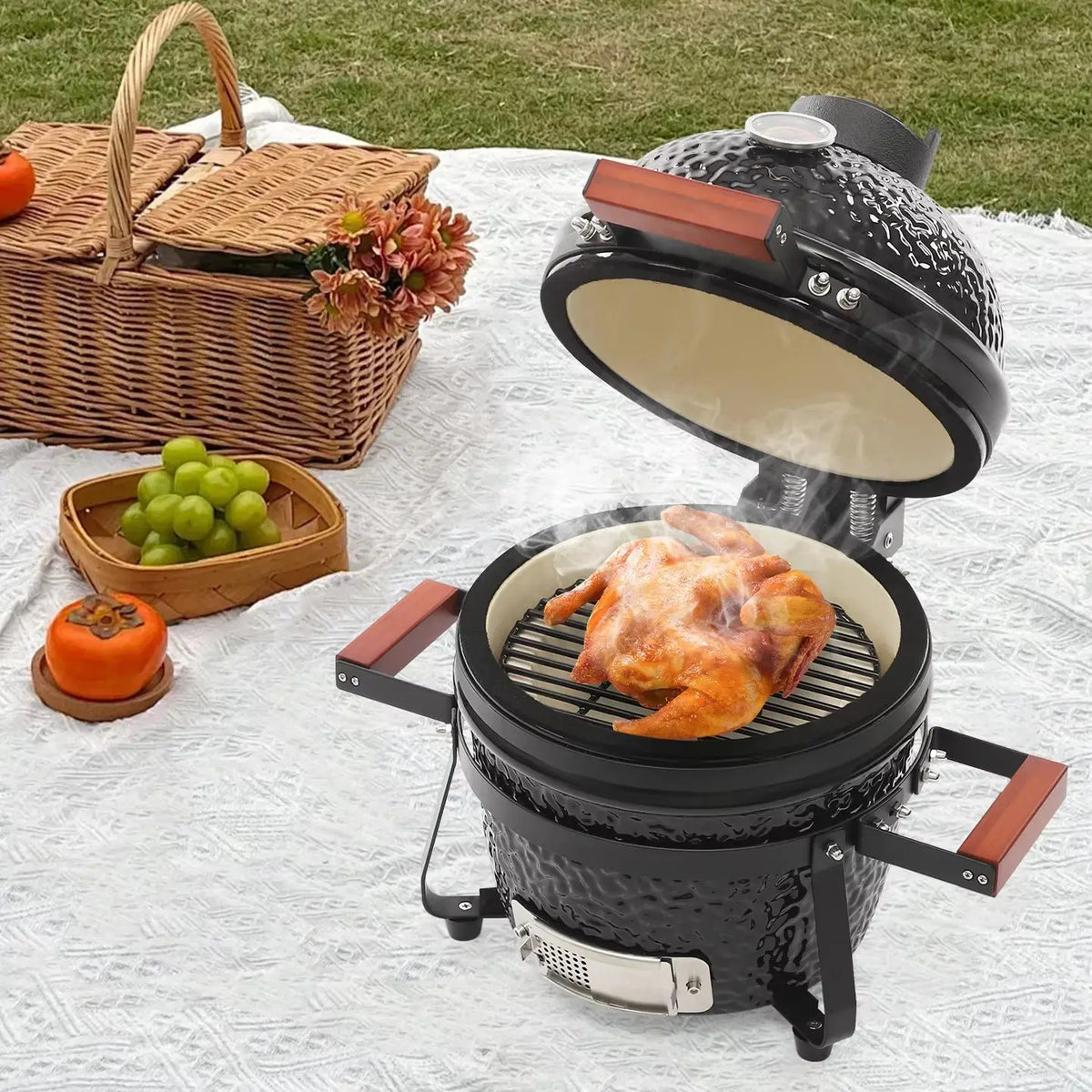 Bymaocar Freestanding Ceramic Charcoal Grill For Backyard Patio Cooking