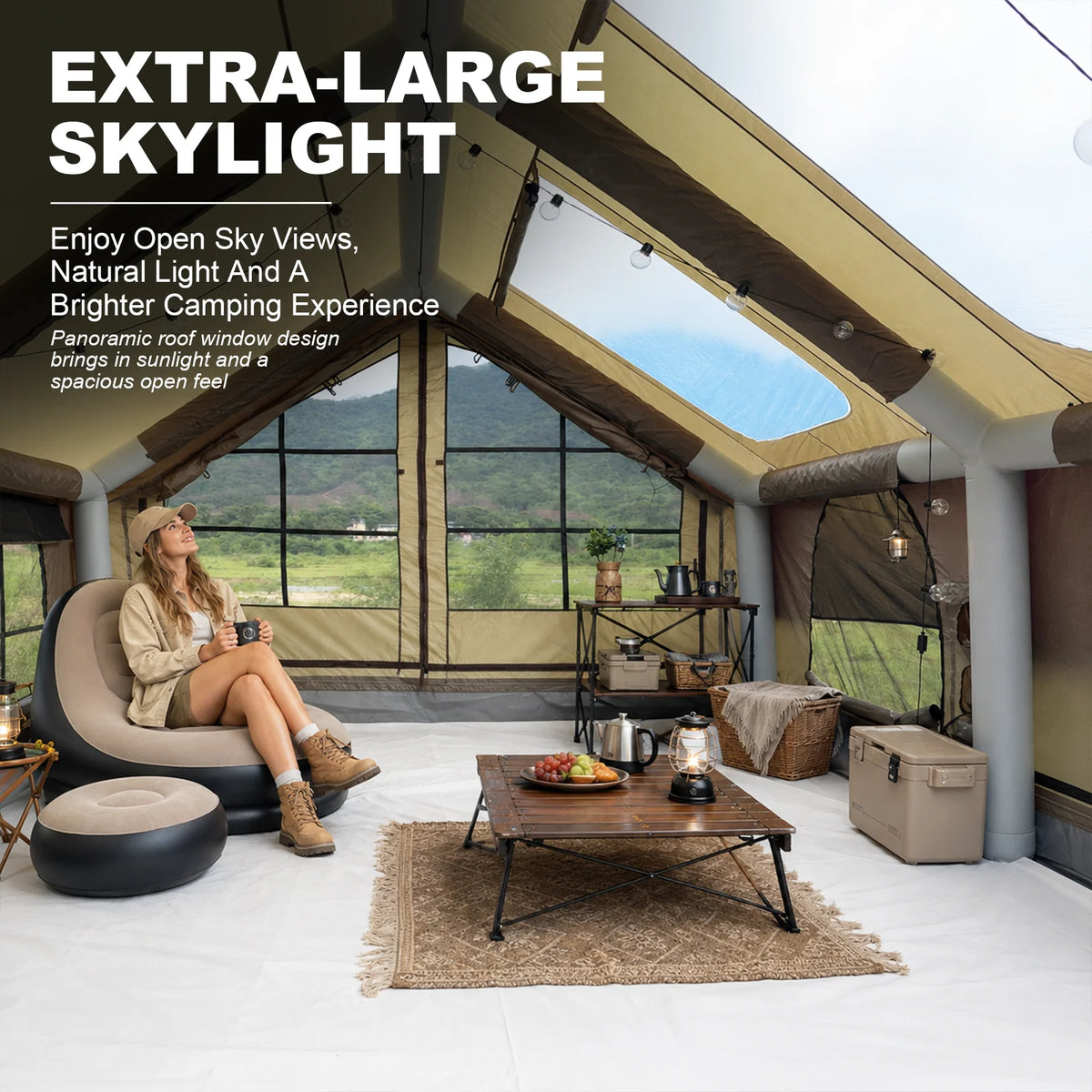 SENLEETO Inflatable Camping Tent With Waterproof Floor And Stove Jack