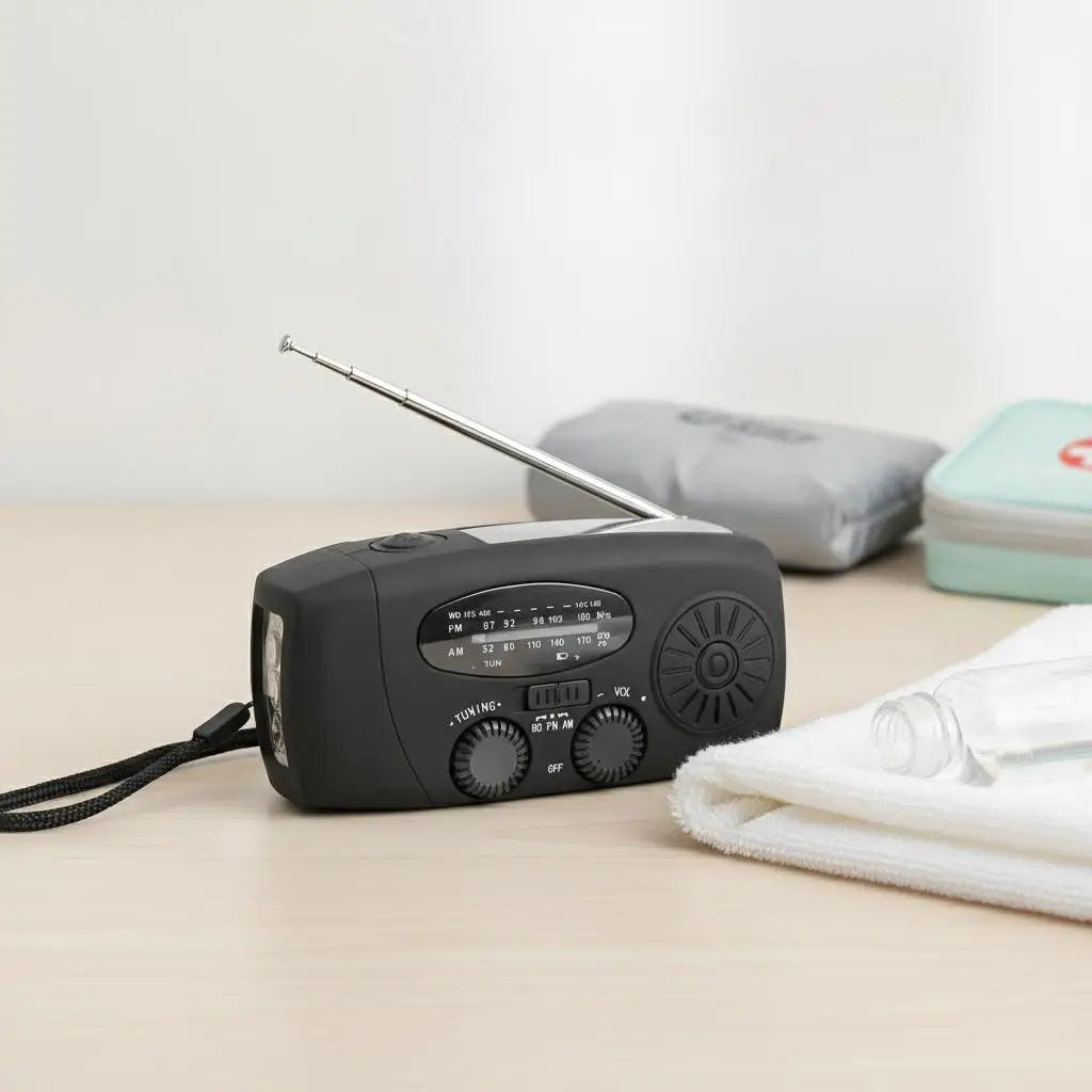 Portable Emergency Radio With Hand Crank Power Bank And Flashlight