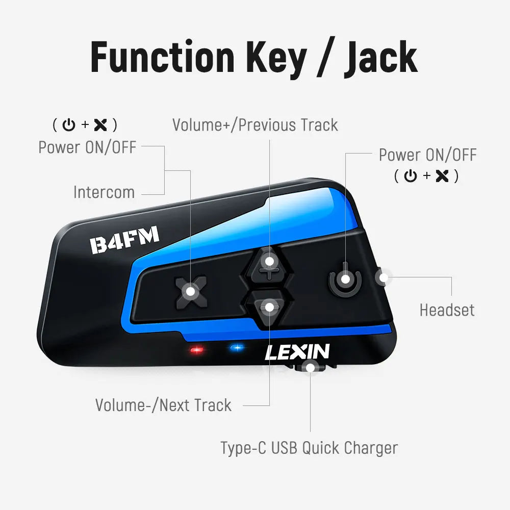 Lexin B4FM-X Bluetooth Motorcycle Intercom Headset Wireless Music Sharing