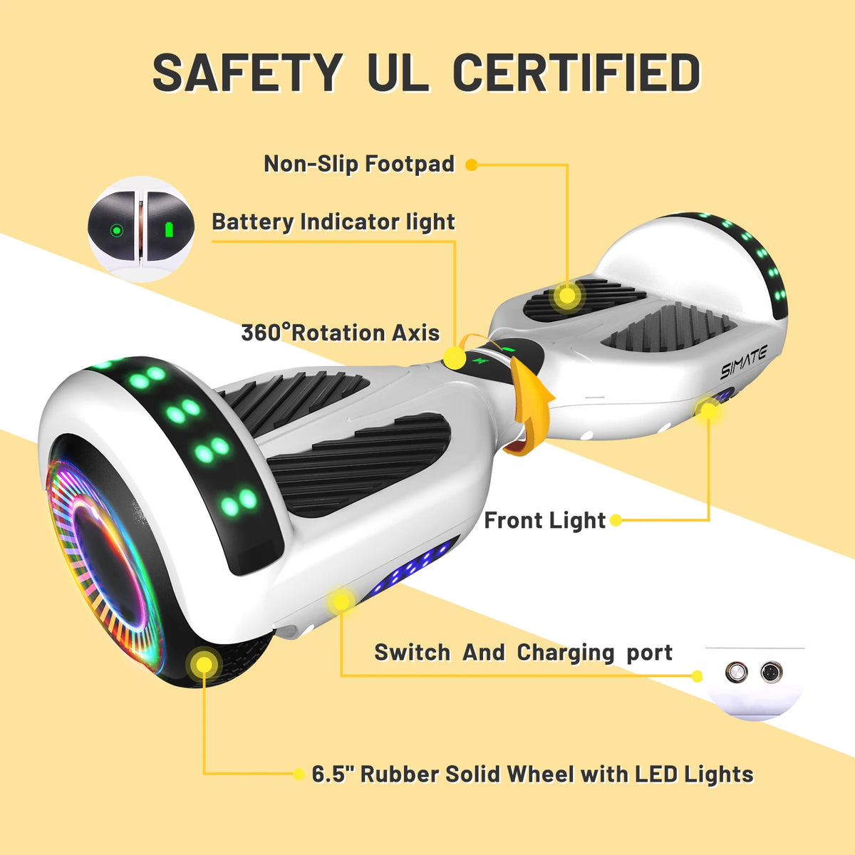 Simate All Terrain Self Balancing Scooter With Bluetooth LED Lights