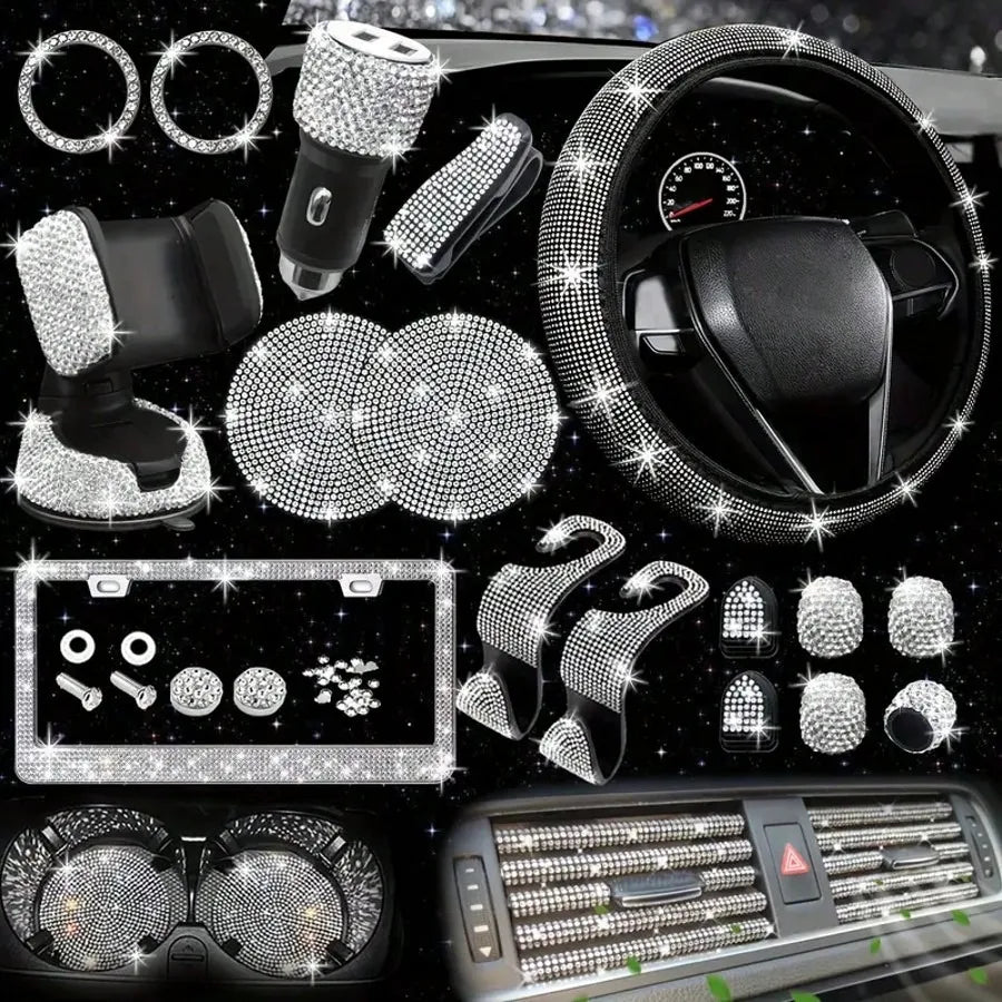 Artificial Diamond Decorative Steering Wheel Protective Cover Set