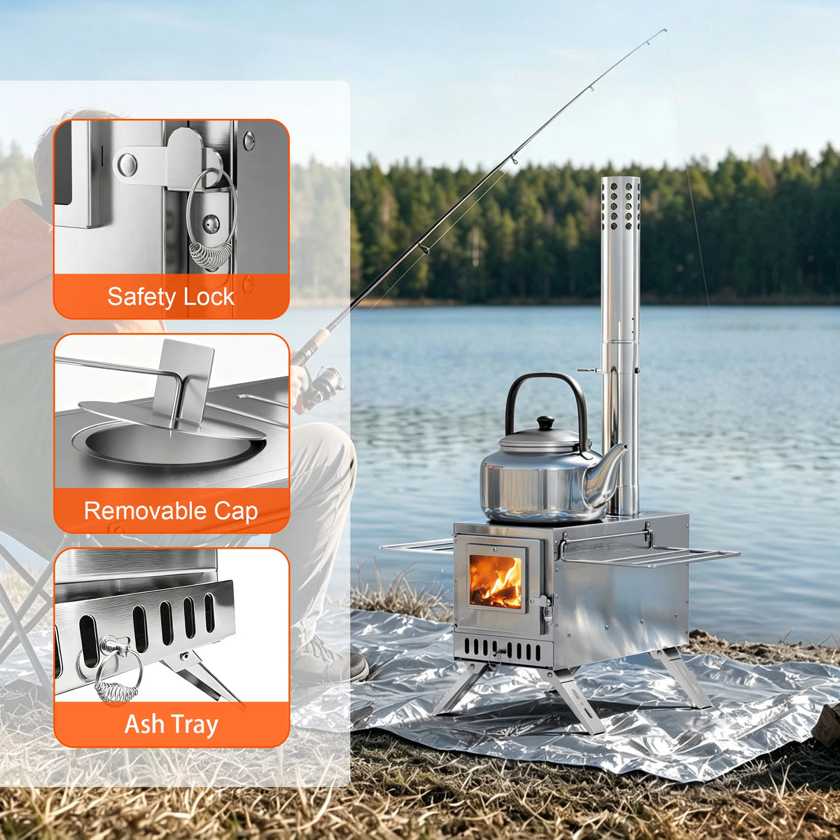 Unho Hot Tent Wood Burning Stove with Glass Window
