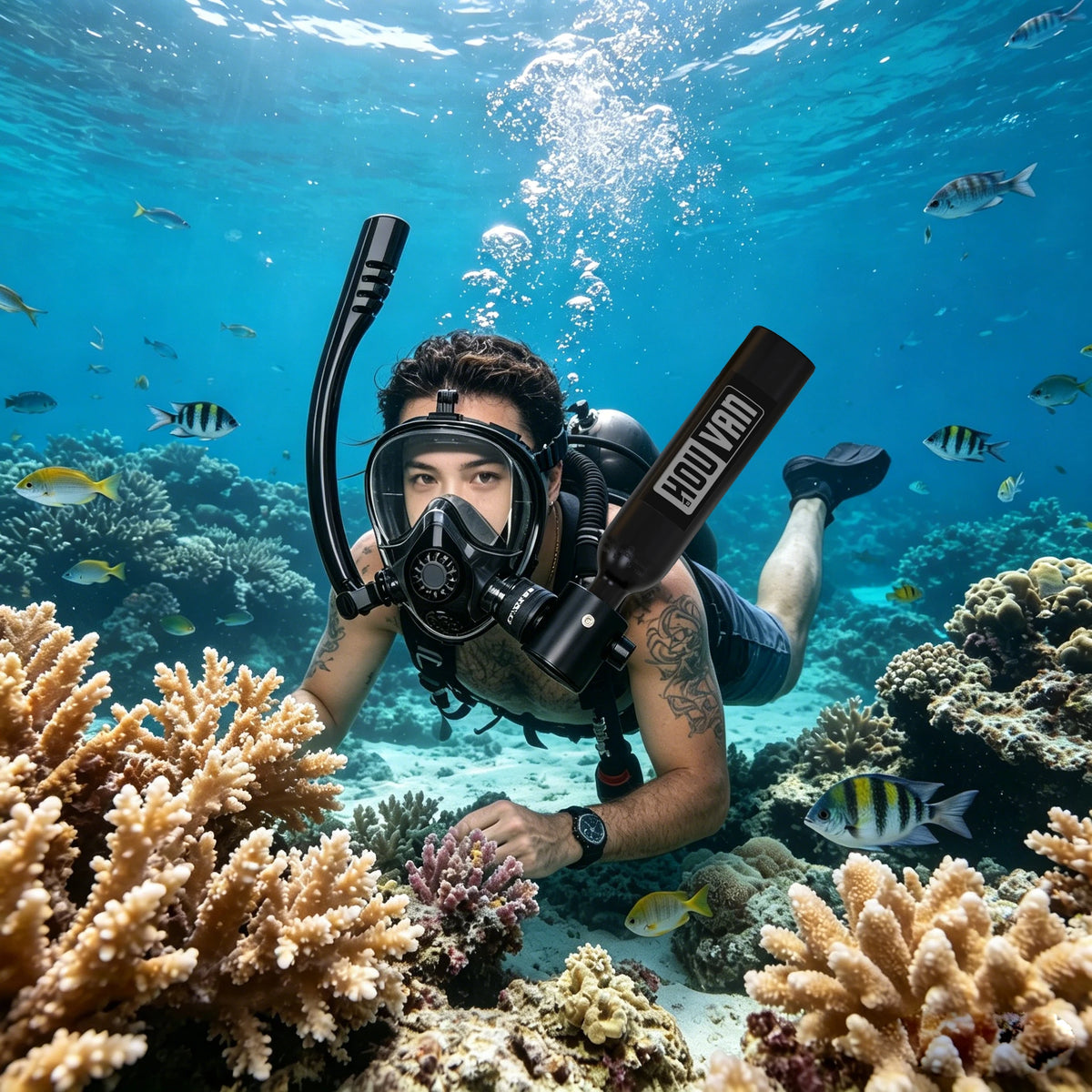 Houvan Portable Scuba Tank With Full Face Snorkel Mask