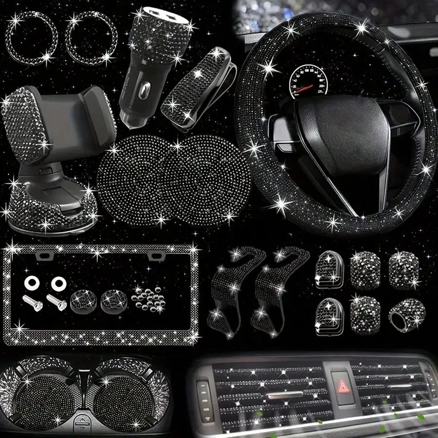 Artificial Diamond Decorative Steering Wheel Protective Cover Set
