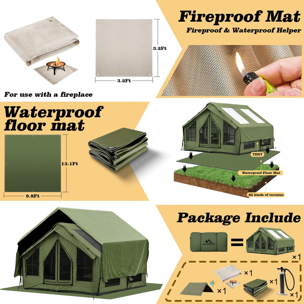SENLEETO Inflatable Camping Tent With Waterproof Floor And Stove Jack