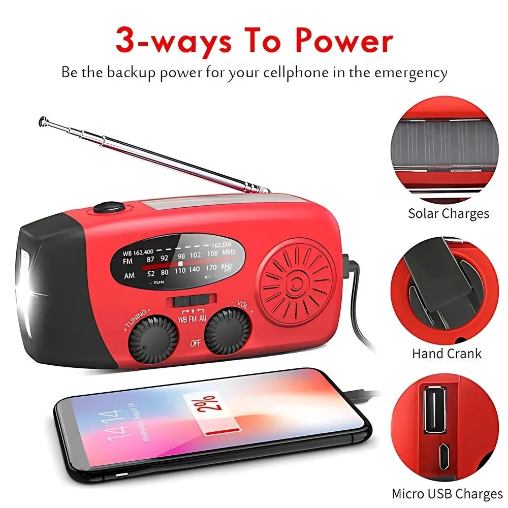 Portable Emergency Radio With Hand Crank Power Bank And Flashlight