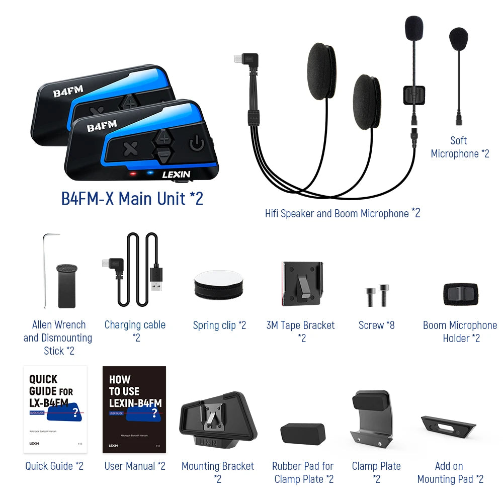 Lexin B4FM-X Bluetooth Motorcycle Intercom Headset Wireless Music Sharing