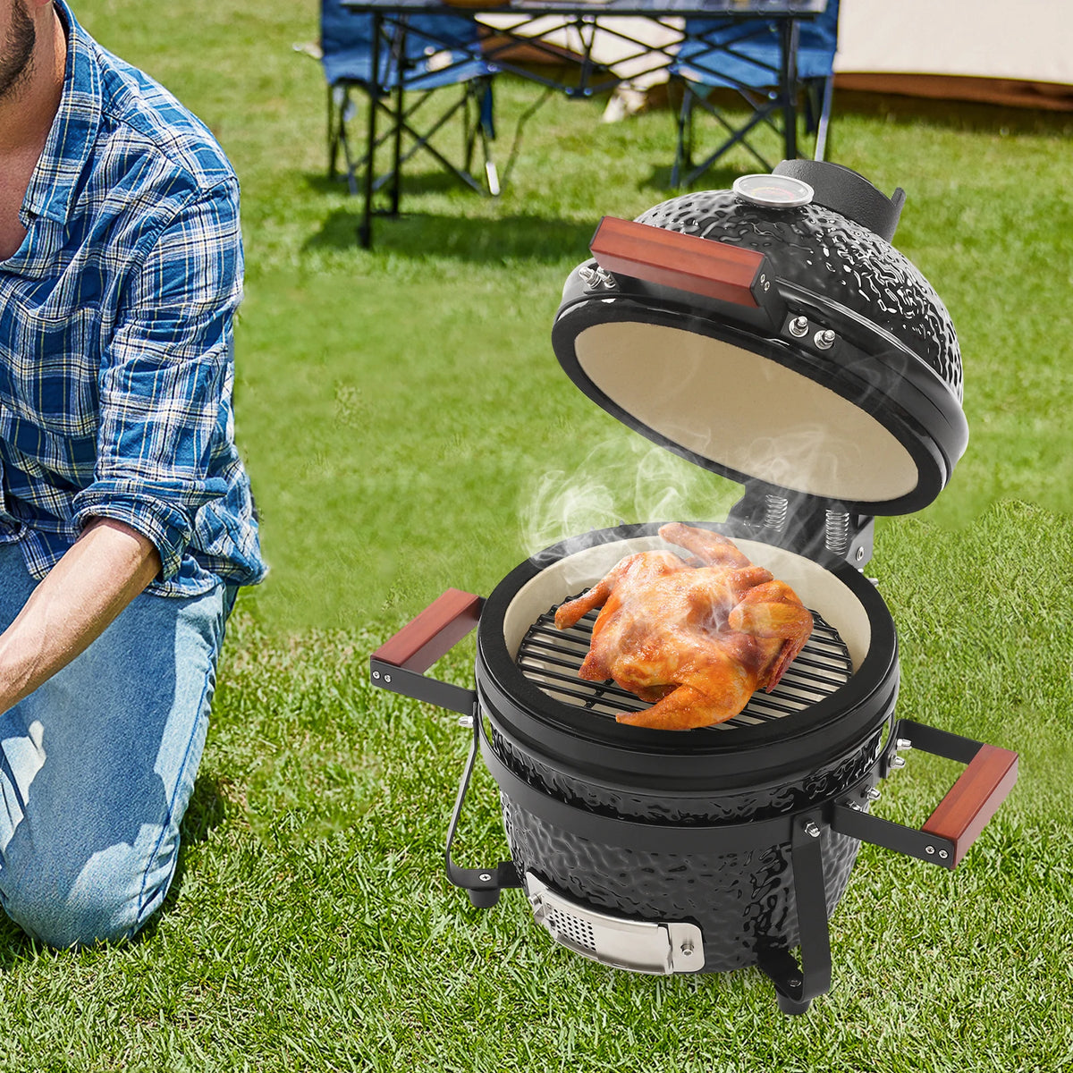 Bymaocar Freestanding Ceramic Charcoal Grill For Backyard Patio Cooking