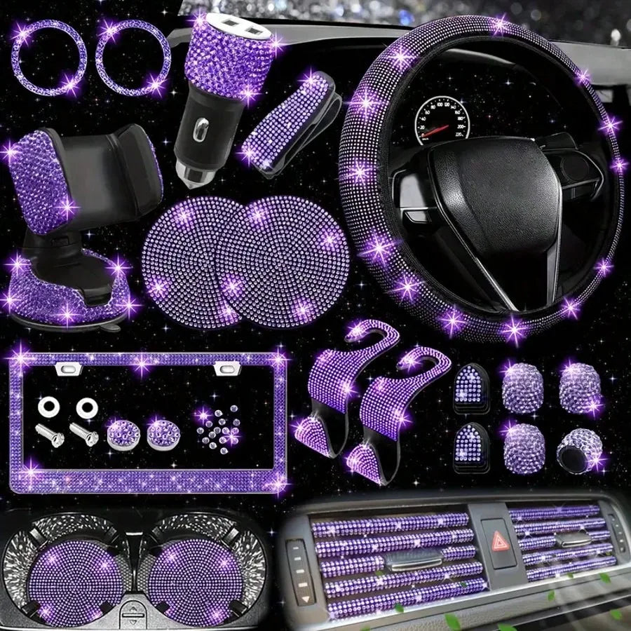 Artificial Diamond Decorative Steering Wheel Protective Cover Set