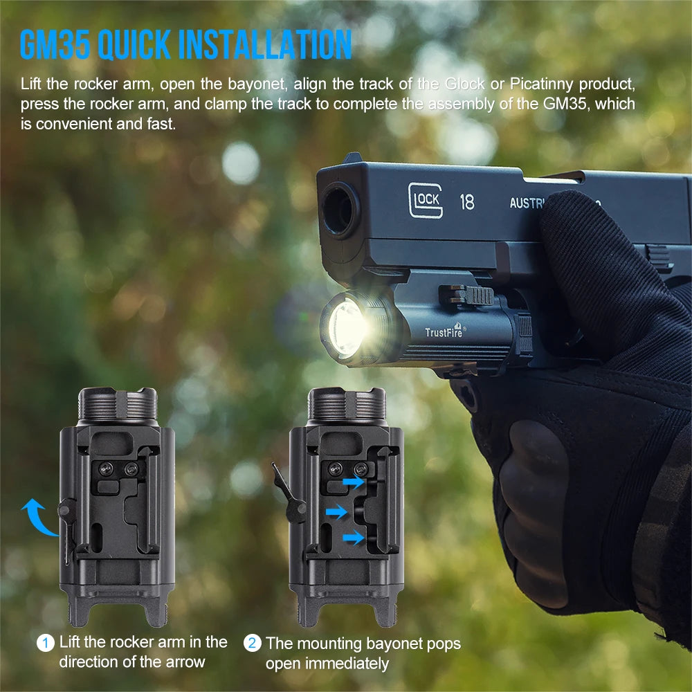 TrustFire GM35 Tactical LED Flashlight With USB Rechargeable Rail Mount