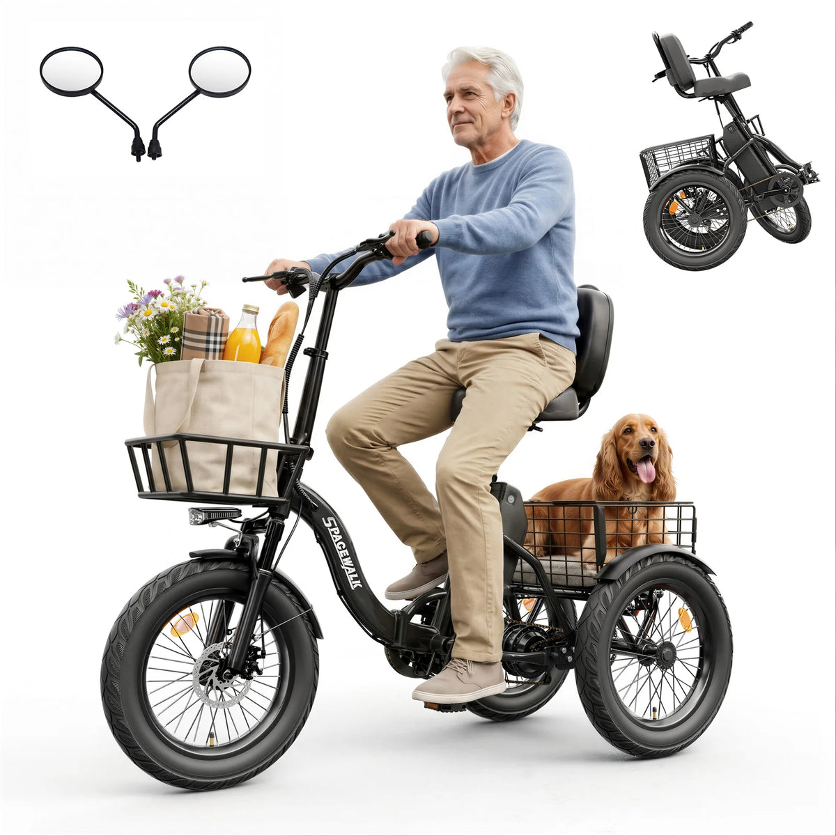 Eilleo Spacewalk 1200W Three Wheel Folding Electric Trike For Adults