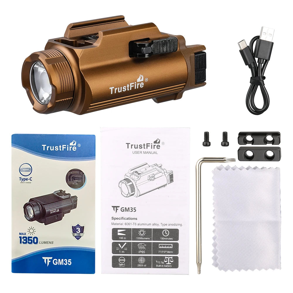 TrustFire GM35 Tactical LED Flashlight With USB Rechargeable Rail Mount