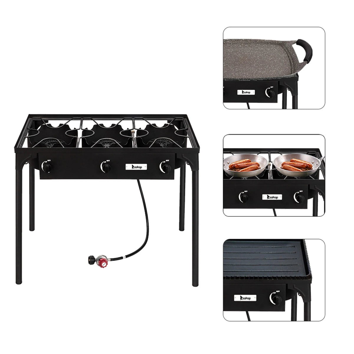 Outdoor High Pressure Propane Camp Stove Cast Iron Three Burner