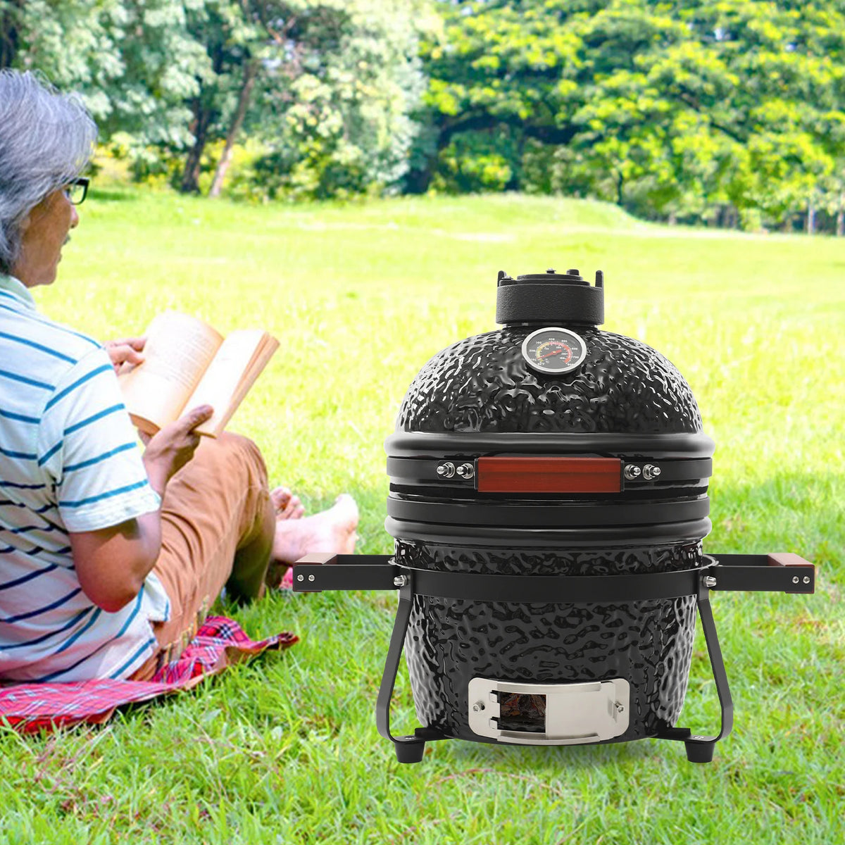 Bymaocar Freestanding Ceramic Charcoal Grill For Backyard Patio Cooking