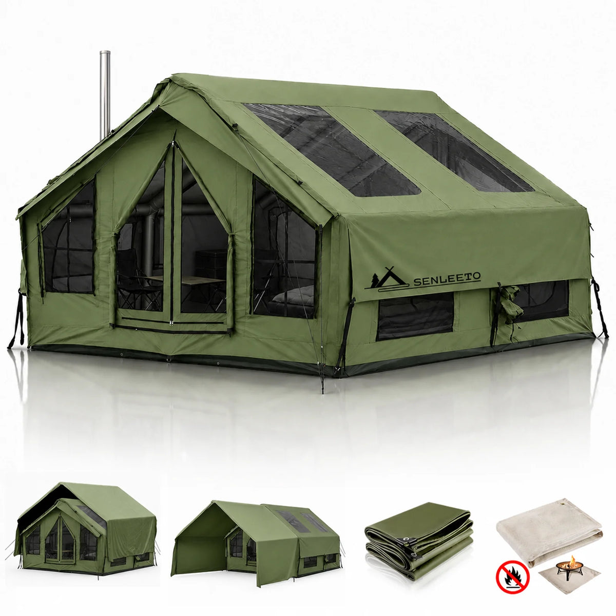 SENLEETO Inflatable Camping Tent With Waterproof Floor And Stove Jack