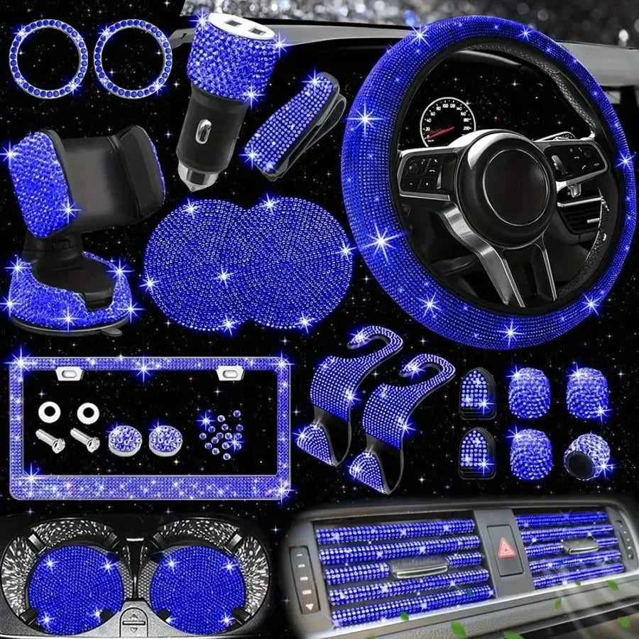 Artificial Diamond Decorative Steering Wheel Protective Cover Set