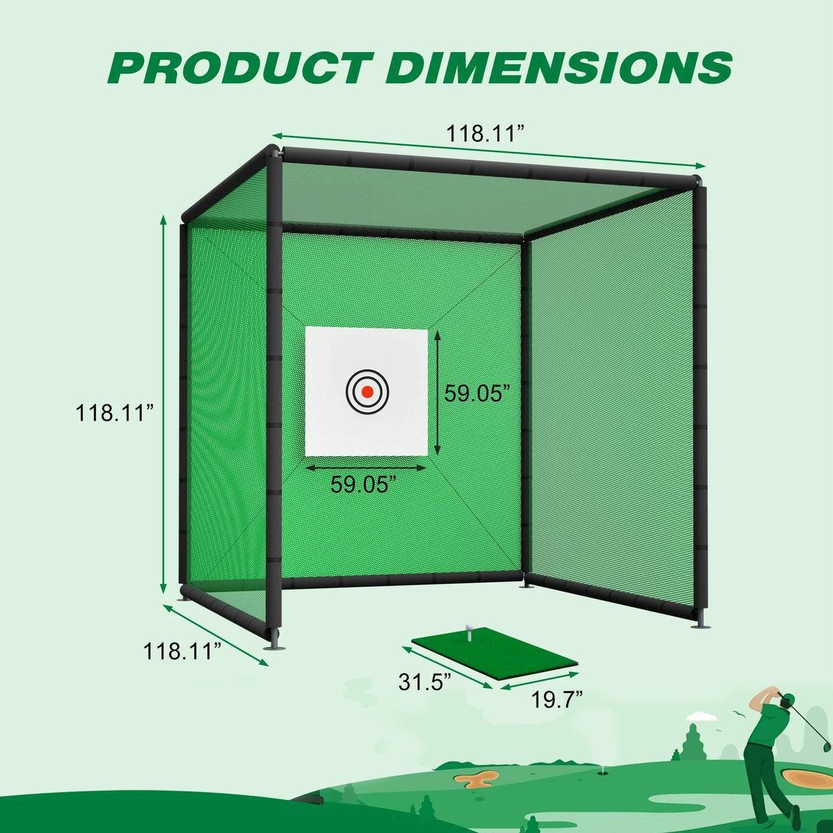 Heavy Duty Metal Frame Golf Practice Net Cage For Training