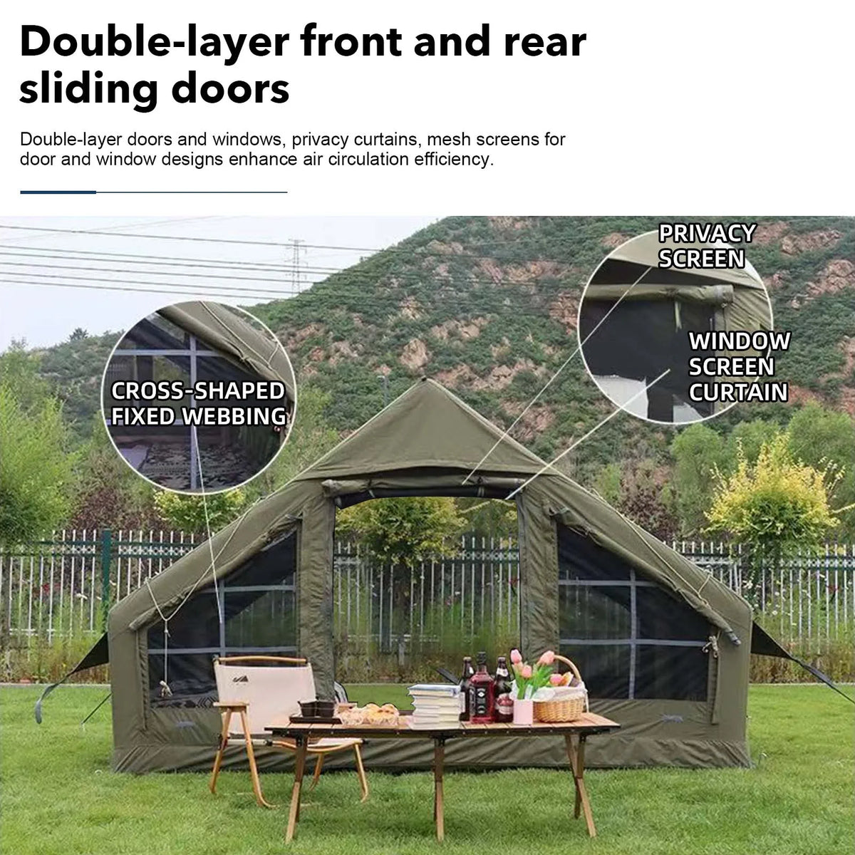 SENLEETO Inflatable Glamping Tent With Stove Jack And Waterproof Mat