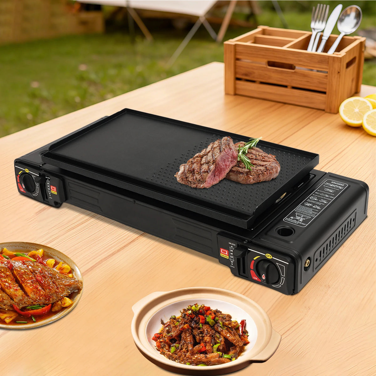 Portable Dual Burner Camping Gas Stove With Piezo Ignition