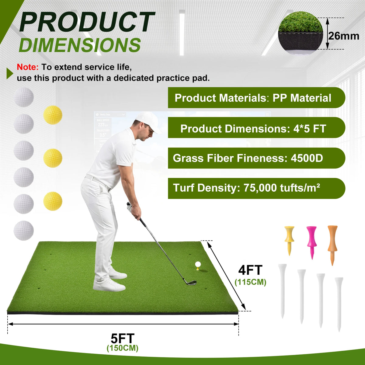 Premium Artificial Golf Turf Practice Mat Including Balls And Tees
