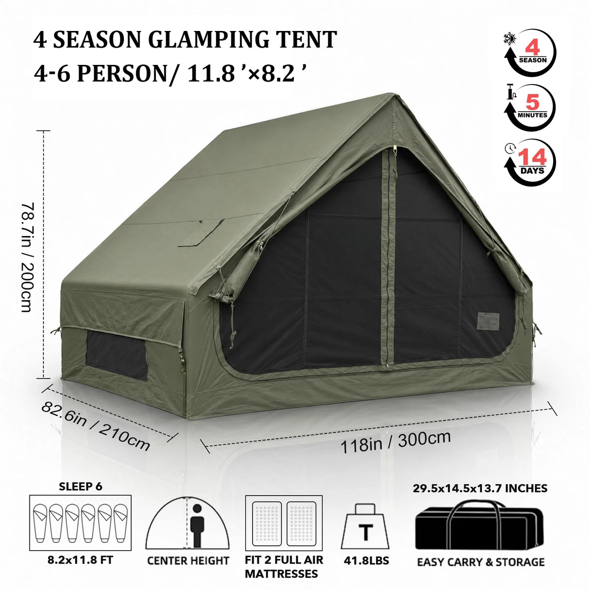 SENLEETO Inflatable Air Camping Tent with Canopy and Rain Fly