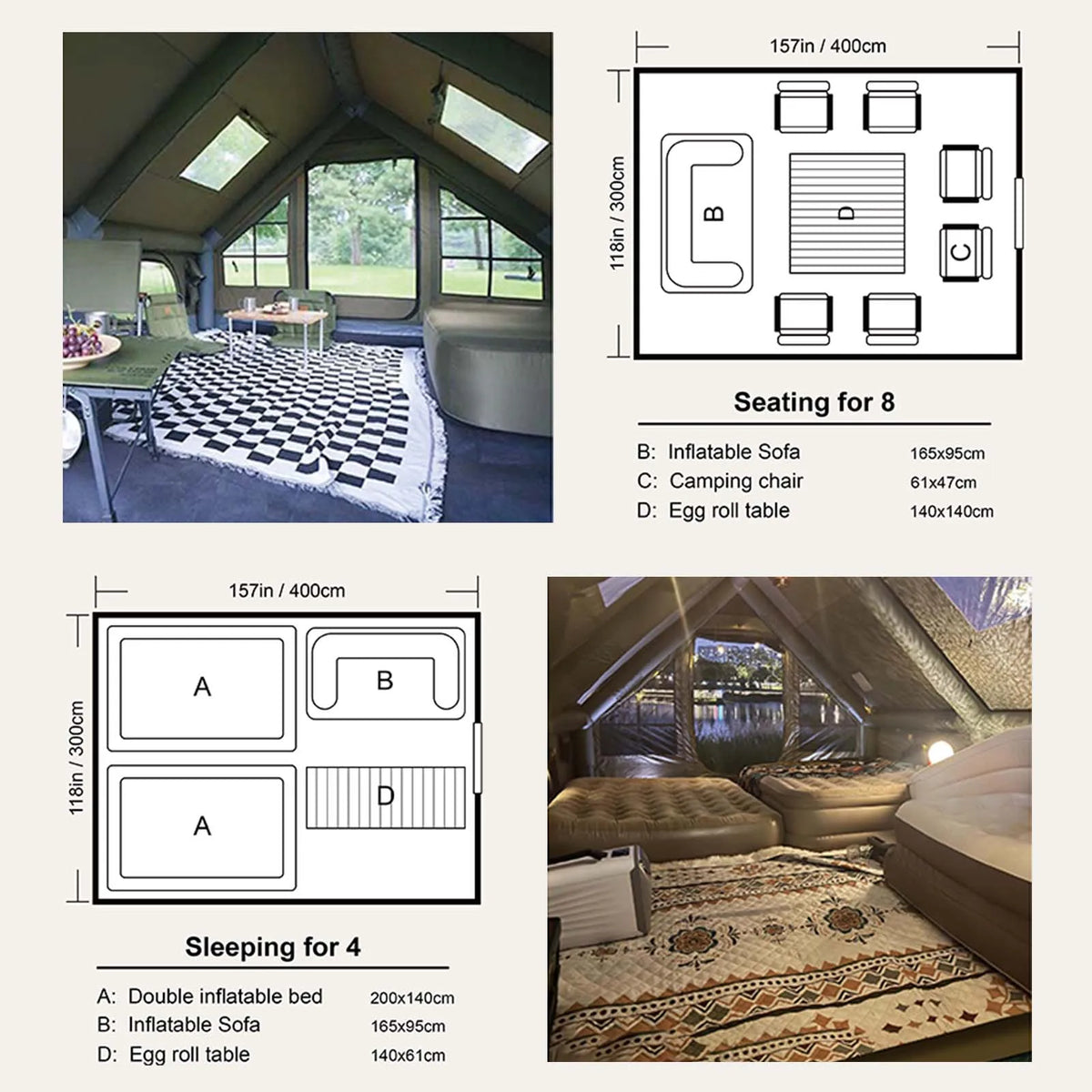 SENLEETO Inflatable Glamping Tent With Stove Jack And Waterproof Mat
