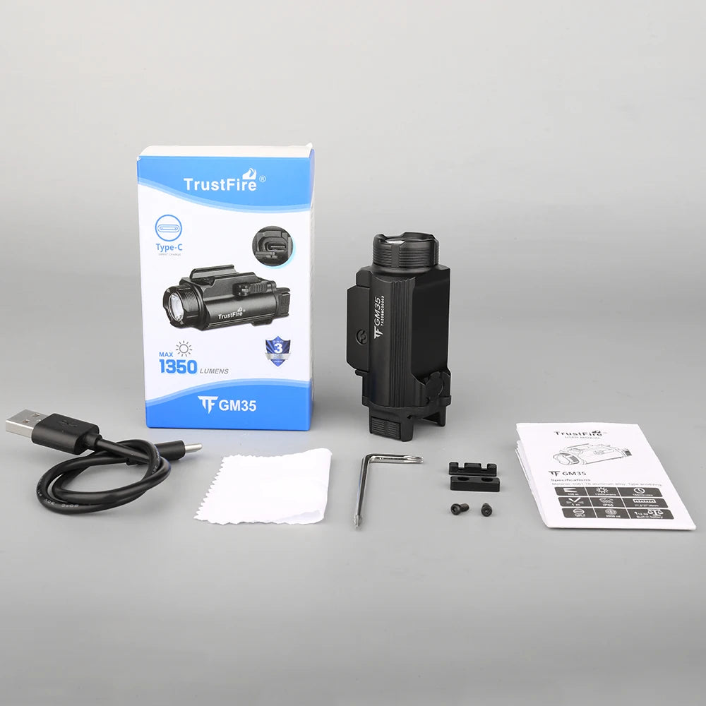 TrustFire GM35 Tactical LED Flashlight With USB Rechargeable Rail Mount